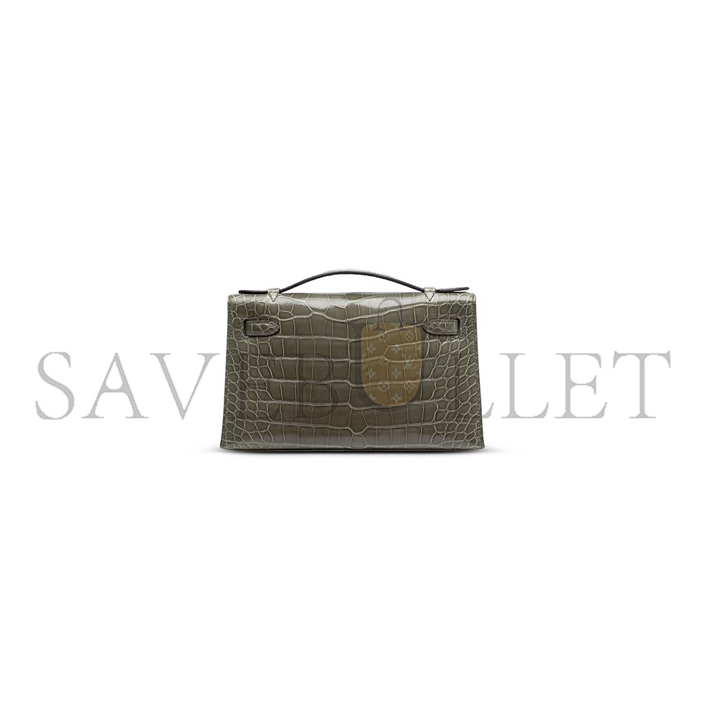 H**mes master a shiny alligator kelly pochette with palladium hardware (22*14*7cm)